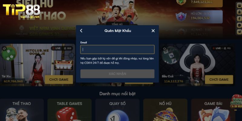 Cách khôi phục tài khoản khi quên mật khẩu TIP88