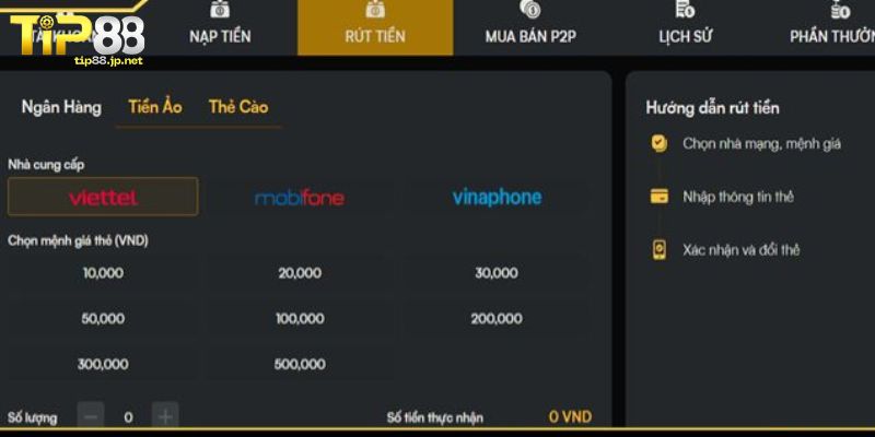 Hướng dẫn các bước rút tiền TIP88 nhanh chóng